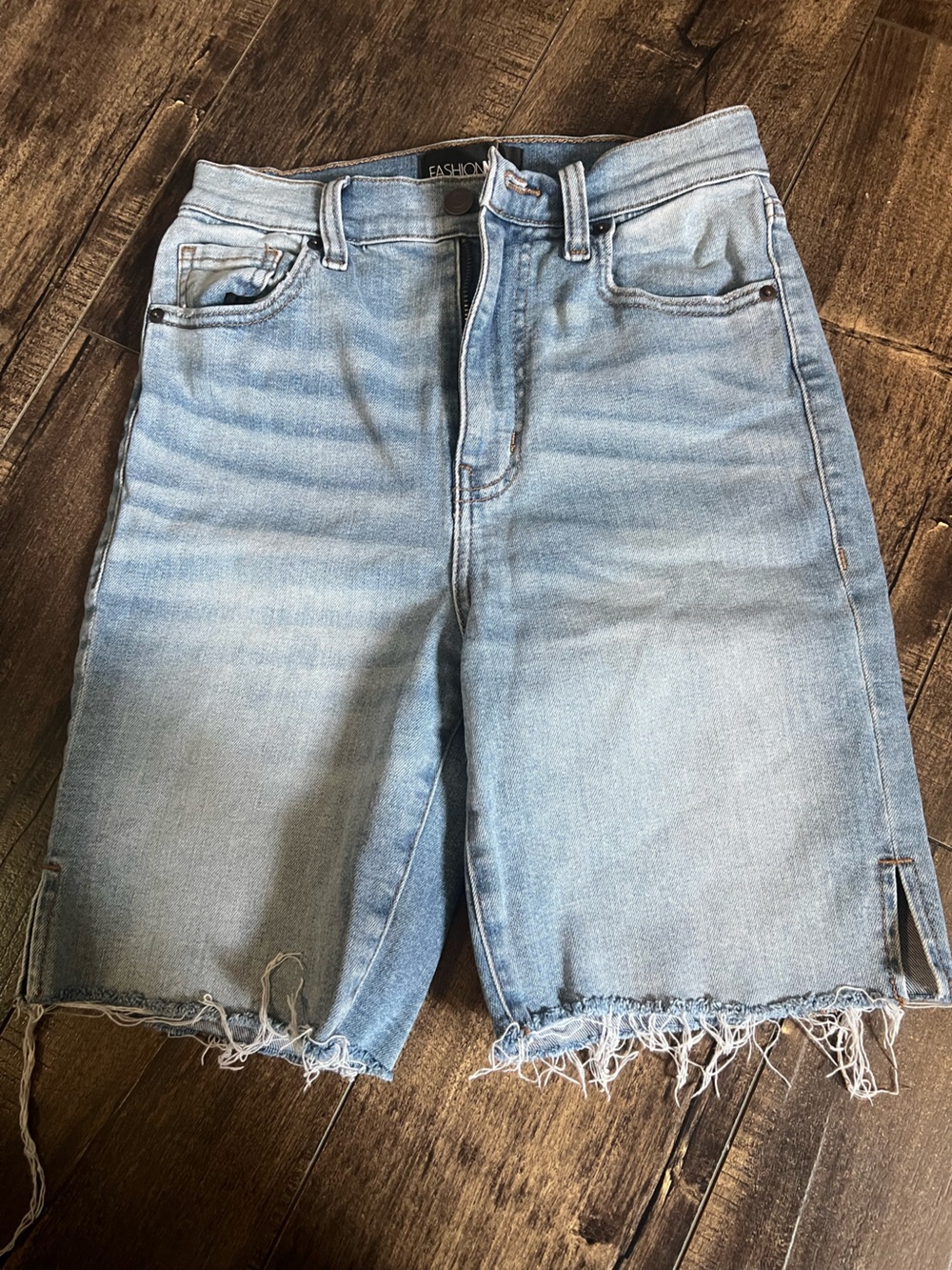 Fashion Nova Light Blue Straight Denim Shorts with Raw Hem